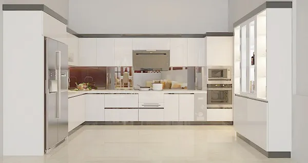 Mẫu tủ bếp nhôm kính màu trắng