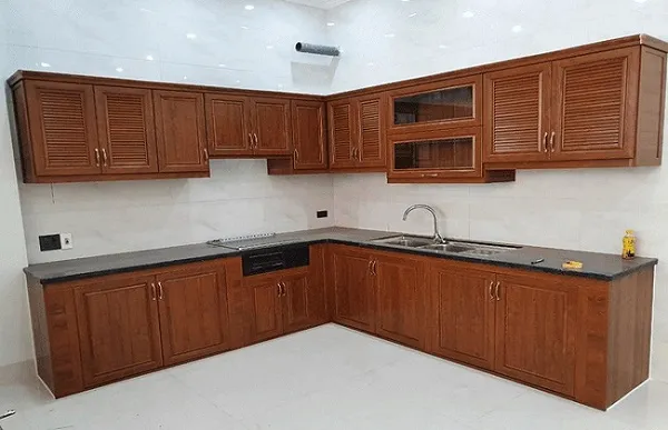 tủ bếp nhôm vân gỗ đẹp sang trọng